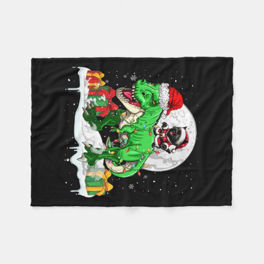 Couverture Polaire Père Noël Chat Riding T-rex Noël Propriétaire Fami (Devant (Horizontal))