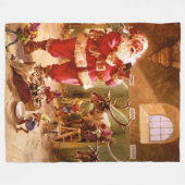 Couverture Polaire Père Noël dans la grange de renne (Devant (Horizontal))