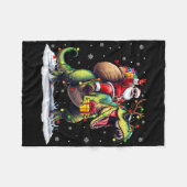 Couverture Polaire Père Noël équitation Dinosaur T Rex Christmas Boys (Devant (Horizontal))