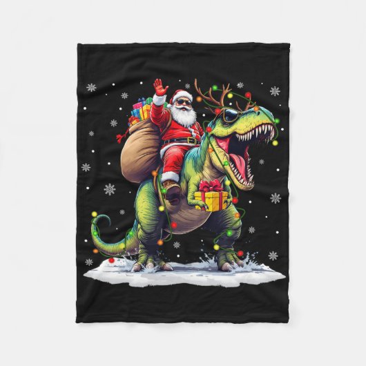 Couverture Polaire Père Noël équitation Dinosaur T Rex Christmas Boys (Devant)