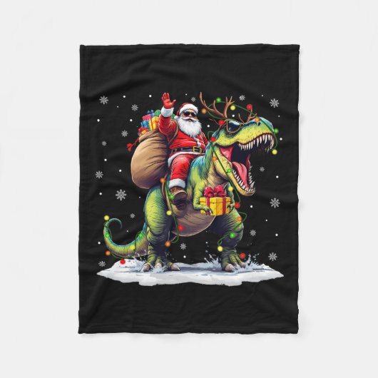 Couverture Polaire Père Noël équitation Dinosaur T Rex Christmas Boys (Devant)