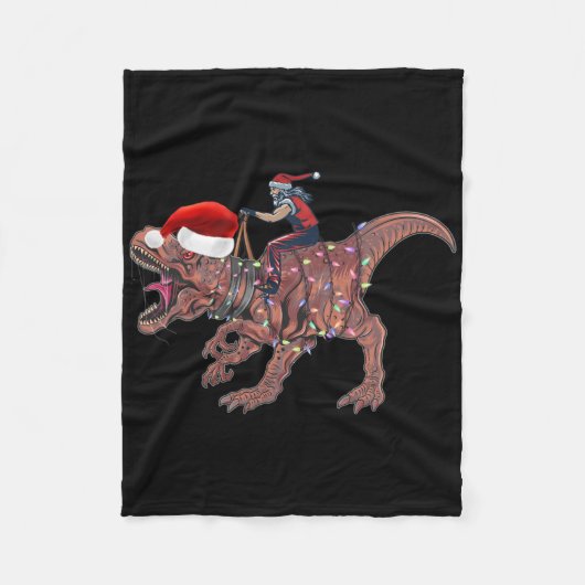 Couverture Polaire Père Noël équitation Dinosaur T Rex Christmas Boys (Devant)