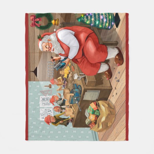 Couverture Polaire Père Noël Et Elfes Fabriquent Des Jouets | Noël (Devant)
