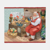 Couverture Polaire Père Noël Et Elfes Fabriquent Des Jouets | Noël (Devant (Horizontal))