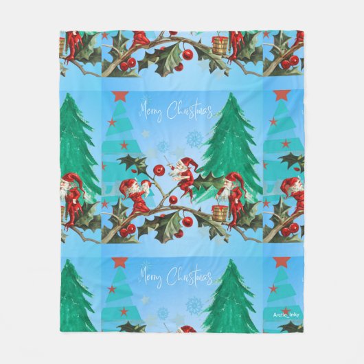 Couverture Polaire Père Noël et elfes se préparent (Devant)