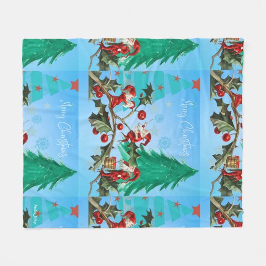 Couverture Polaire Père Noël et elfes se préparent (Devant (Horizontal))