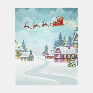 Couverture Polaire père Noël et Reindeer sur l'Arrière - plan de Noël