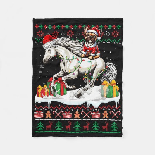 Couverture Polaire Père Noël French Bulldog équitation Cheval Noël Sw (Devant)