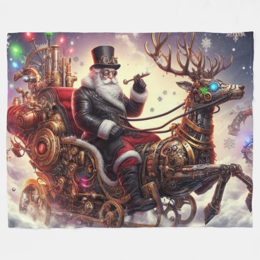 Couverture Polaire Père Noël/Reindeer steampunk Noël/hiver (Devant (Horizontal))