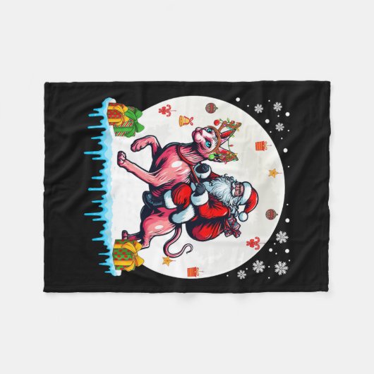 Couverture Polaire Père Noël Riding Reindeer Sphynx Chat Noël Proprié (Devant (Horizontal))