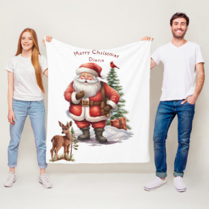Couverture Polaire Père Noël sapin de Noël rouge Cardinal Faon