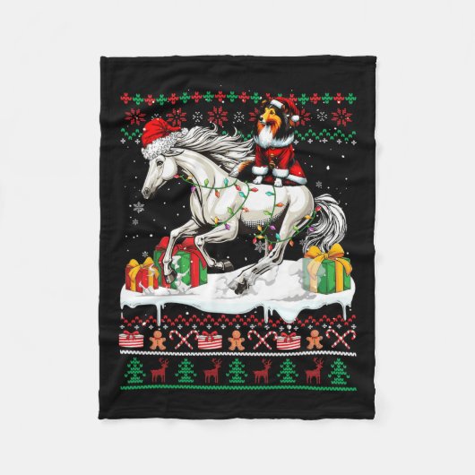 Couverture Polaire Père Noël Sheltie équitation Cheval de Noël Sweate (Devant)