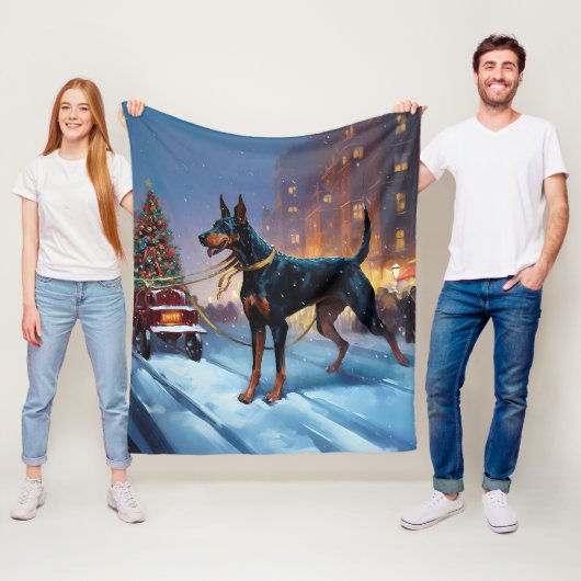 Couverture Polaire Période de fêtes de Noël des Doberman (En situation)