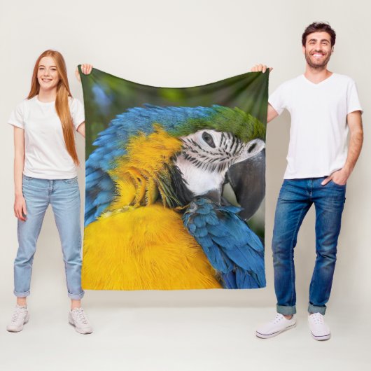 Couverture Polaire Perroquet Bleu Et Or (En situation)