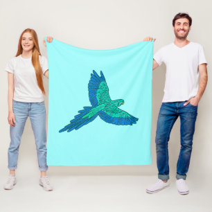 Couverture Polaire Perroquet en vol, Aqua et Bleu Cobalt