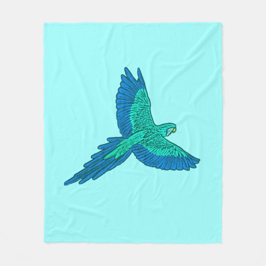 Couverture Polaire Perroquet en vol, Aqua et Bleu Cobalt (Devant)
