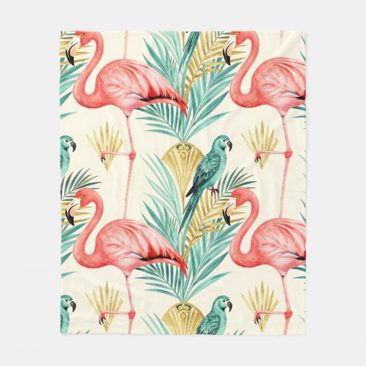 Couverture Polaire Perroquet Flamant Tropical Jungle (Devant)