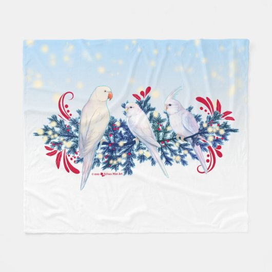 Couverture Polaire Perroquets blancs de Noël (Devant (Horizontal))