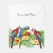 Couverture Polaire Perroquets bleu blanc feuille nom de la maison d'é (Devant)