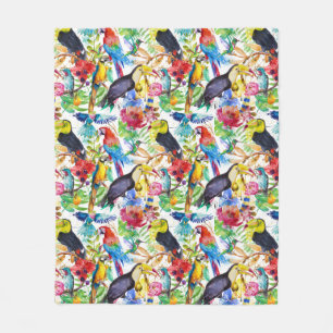 Couverture Polaire Perroquets colorés d'aquarelle