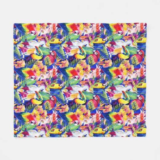 Couverture Polaire Perroquets d'aquarelle (Devant (Horizontal))