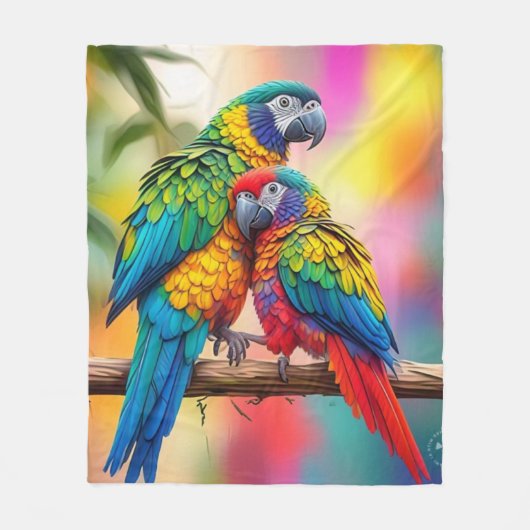 Couverture Polaire Perroquets Macaw Colorés Sur Une Branche-45739 (Devant)