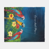 Couverture Polaire Perroquets oiseaux bleu ciel feuille nom de la mai (Devant (Horizontal))
