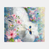 Couverture Polaire Persian Cat Blue Eyes in Pink Flowers Personalized (Devant (Horizontal))