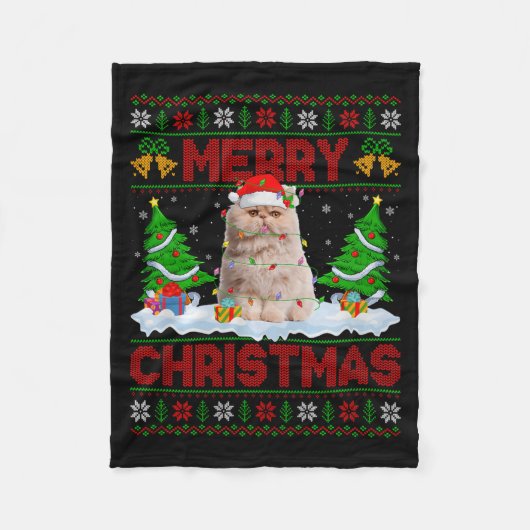 Couverture Polaire Persian Cat Ugly Xmas Sweater Funny Animal Lights (Devant)