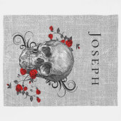 Couverture Polaire Personalisé Crâne Et Roses Rouges (Devant (Horizontal))