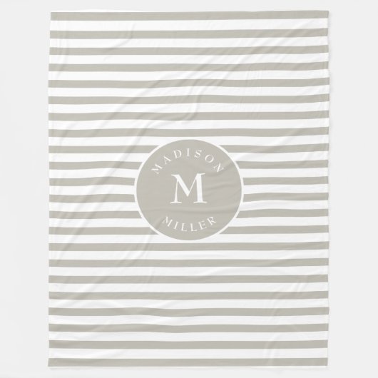 Couverture Polaire Personalized Beige Striped Baby Blanket – Neutral (Devant)