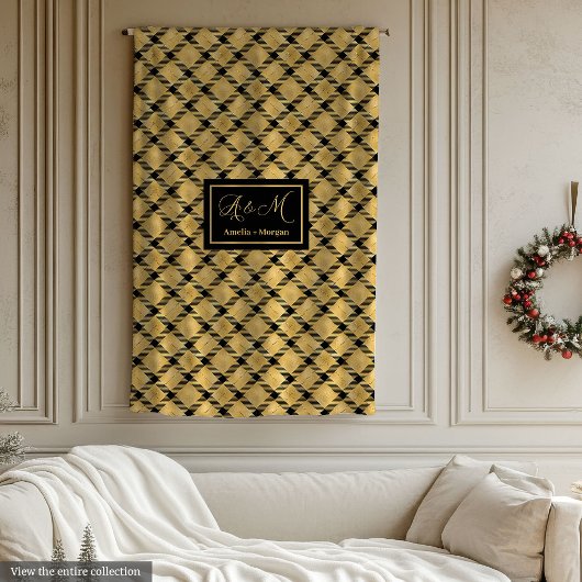 Couverture Polaire Personalized Blanket Black Gold Modern Wedding Gif