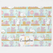 Couverture Polaire Personalized Bookish Cat Gift Green Pastel Name (Devant (Horizontal))