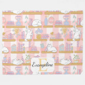 Couverture Polaire Personalized Bookish Cat Gift Pink Pastel Name (Devant (Horizontal))