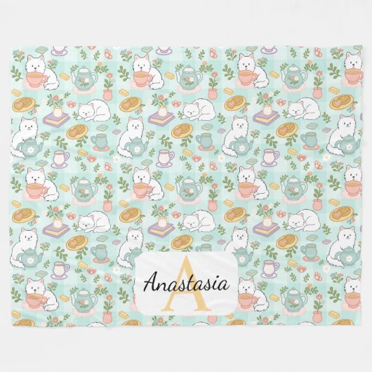 Couverture Polaire Personalized Cat Monogram Name Pastel High Tea (Devant (Horizontal))