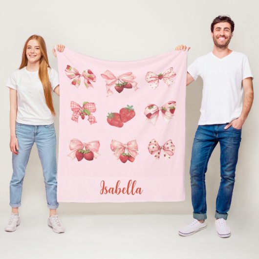 Couverture Polaire Personalized Coquette Strawberry & Bow  Fleece Bla (En situation)