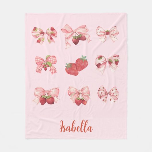 Couverture Polaire Personalized Coquette Strawberry & Bow  Fleece Bla (Devant)