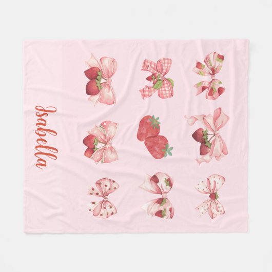 Couverture Polaire Personalized Coquette Strawberry & Bow  Fleece Bla (Devant (Horizontal))