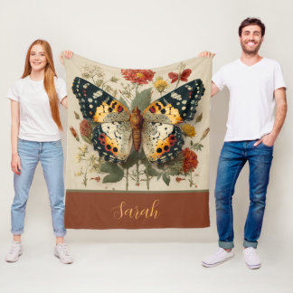Couverture Polaire Personalized Fleece Blanket Butterfly Floral Tan