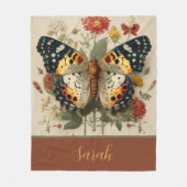 Couverture Polaire Personalized Fleece Blanket Butterfly Floral Tan (Devant)
