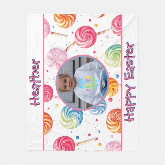 Couverture Polaire Personalized Happy Easter Lollipop Candy Photo (Devant)