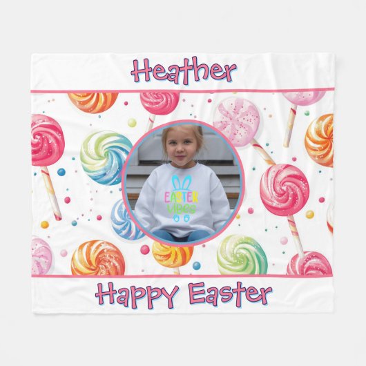 Couverture Polaire Personalized Happy Easter Lollipop Candy Photo (Devant (Horizontal))