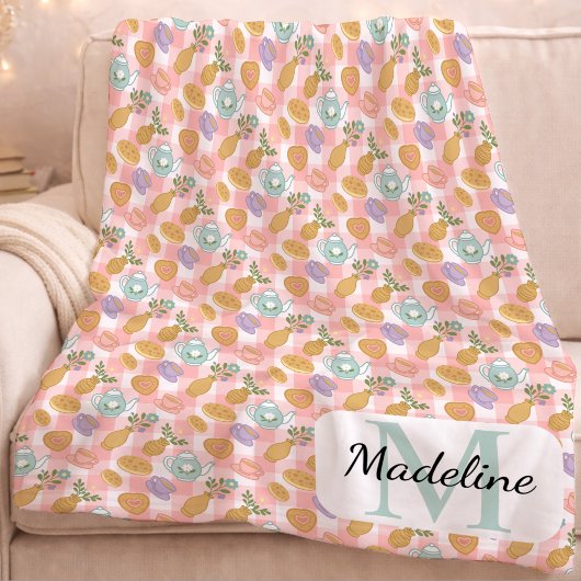 Couverture Polaire Personalized High Tea Monogram Name Pastel Pink