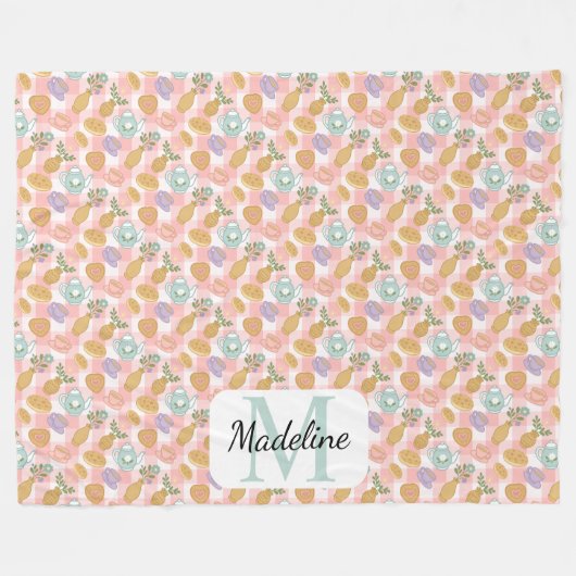 Couverture Polaire Personalized High Tea Monogram Name Pastel Pink (Devant (Horizontal))