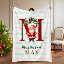 Personalized Kids Christmas Blanket with Santa