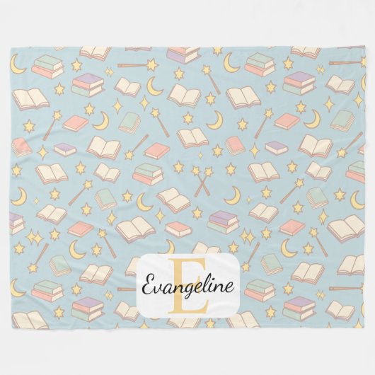Couverture Polaire Personalized Magical Book Aesthetic Pattern Blue (Devant (Horizontal))