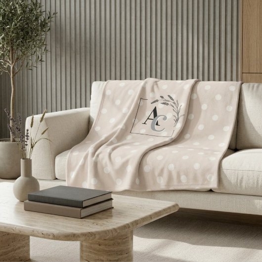 Couverture Polaire Personalized Monogram Beige Polka Dot Throw Gift
