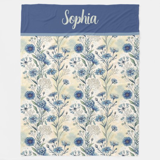 Couverture Polaire Personalized Name Blue Wildflowers (Devant)