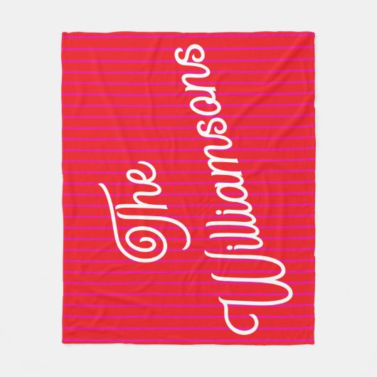 Couverture Polaire Personalized Name Bright Pink Red Stripe Christmas (Devant)