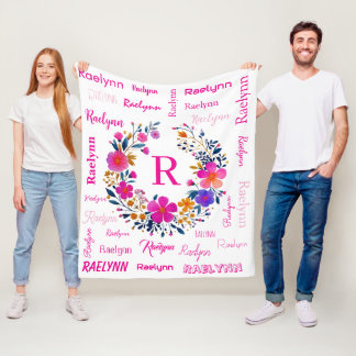 Couverture Polaire Personalized Name Initial Add Your Name White 